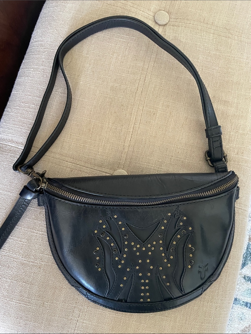 Frye Black Stud-Embellished Leather Belt Bag